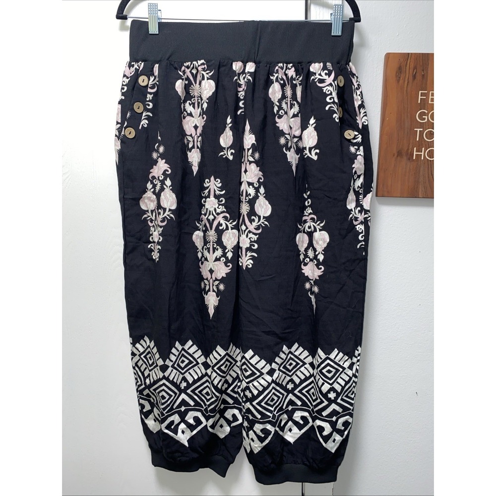 ChicMe Boho Harem Pants / Capri Joggers Black Pink White Paisley Large